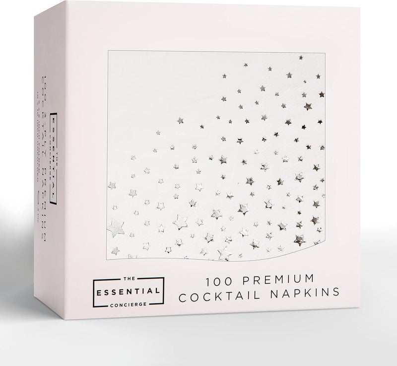 The Essential Concierge 100 White 3-Ply 5x5 Inch Silver Star Cocktail Napkins - Image 4